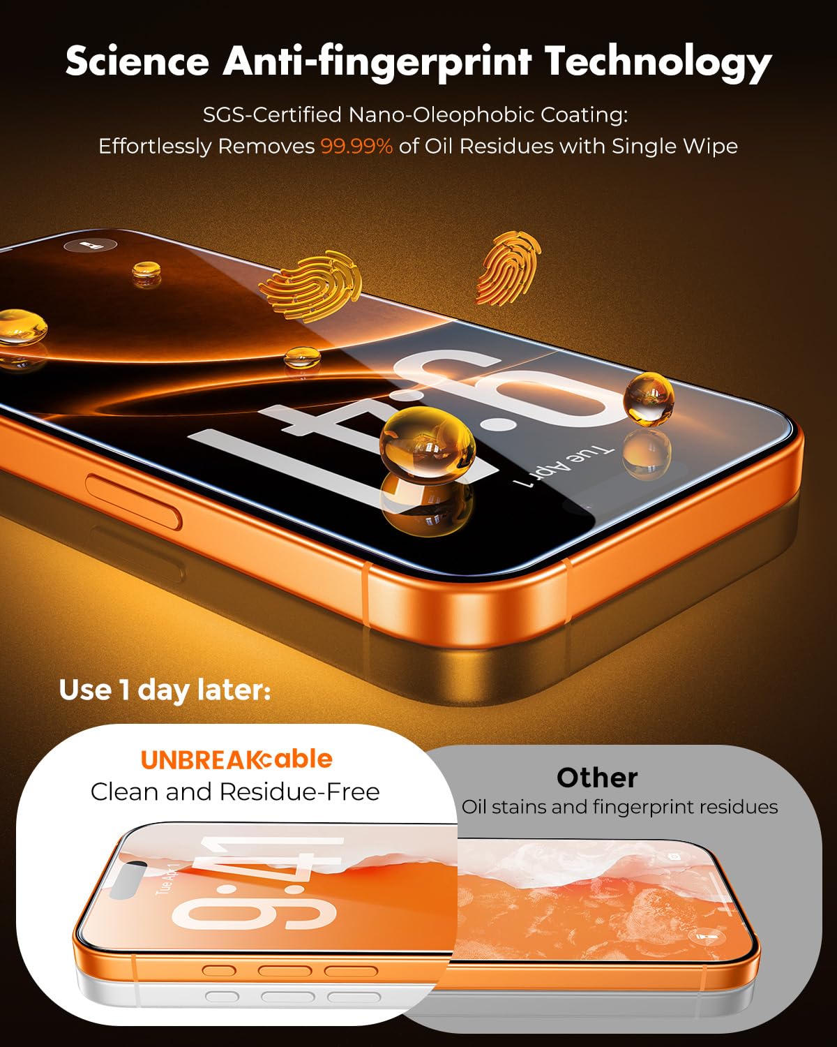 UNBREAKcable iPhone 17 Pro Max Protector de Pantalla [Pack de 3], Cristal Templado con Tecnología Auto-Align para Instalación Fácil, Dureza 9H+, Anti-Huellas, Protección Completa, 6,9 Pulgadas