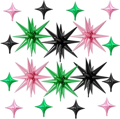 Miniatura 17 de 18 globos de estrella rojos, verdes y dorados, globos de aluminio de estrellas de Navidad con 6 globos de estrella en explosión de 22 pulgadas, 12
