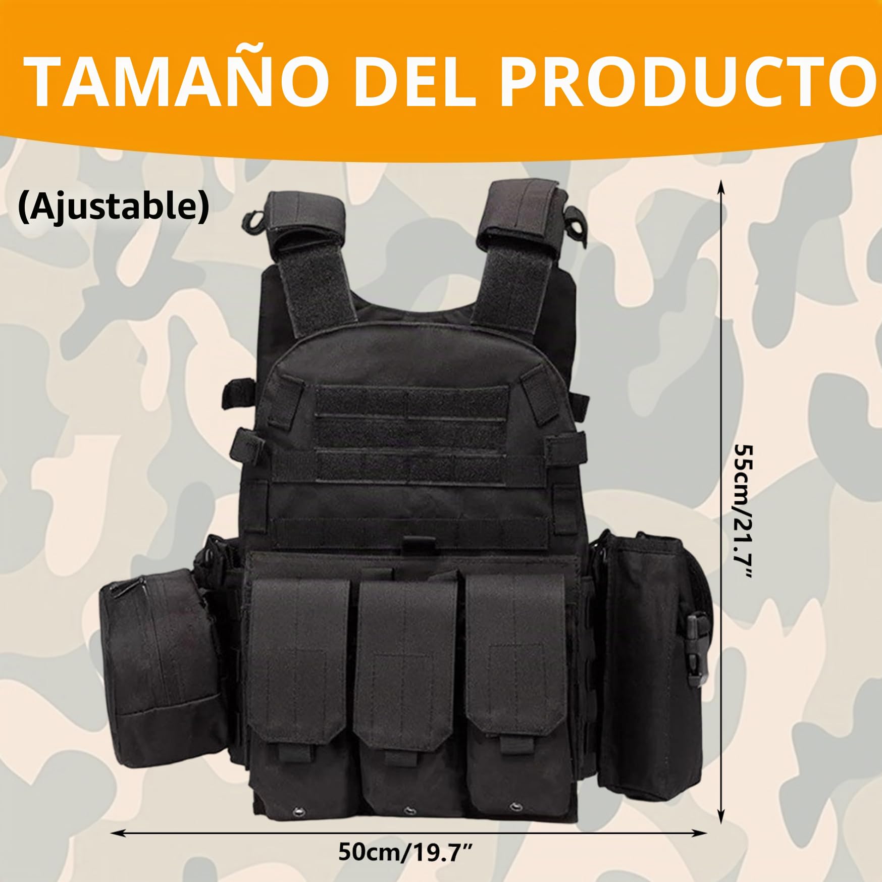 Jorzer Chaleco Airsoft, Portador de Placa Molle Multifuncional, Chaleco de Paintball Transpirable Ajustable, Portador de Placa, Seguridad de la policía del ejército de Paintball.