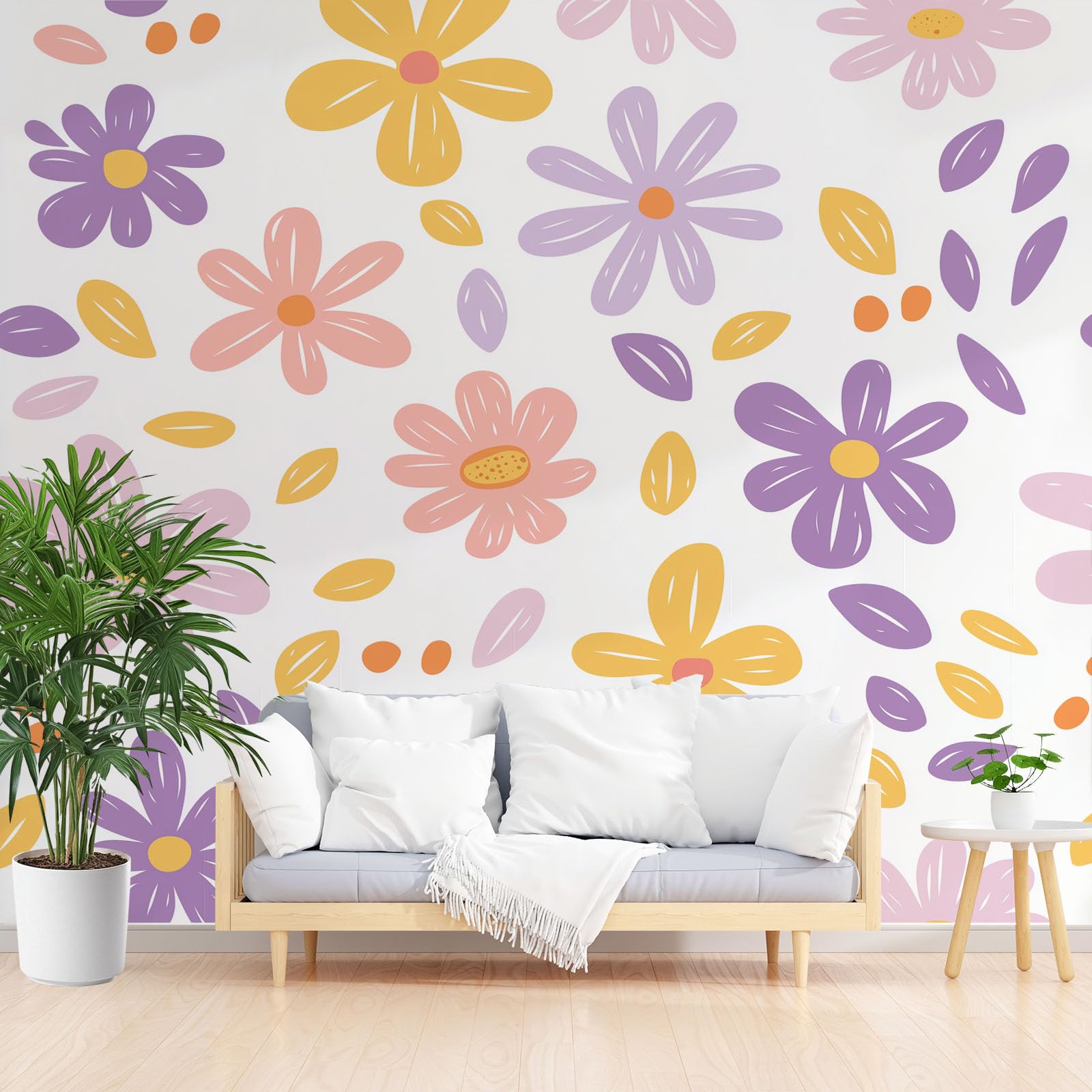 Papier peint panoramique 3D floral blanc décoration murale salon canapé chambre 300 x 210 cm