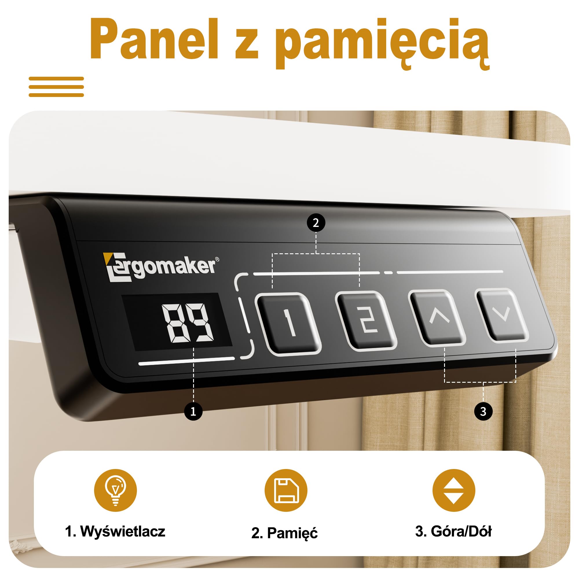 ERGOMAKER Elektryczne biurko z regulacją wysokości 90x60 cm z funkcją pamięci, ergonomiczne biurko stojące do domu i biura, Biały