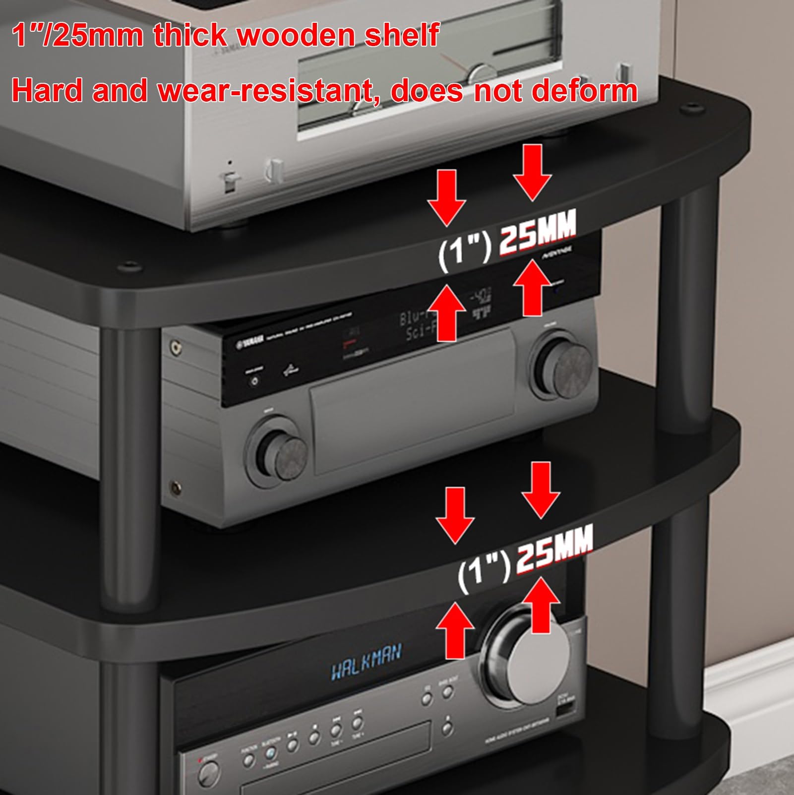 Supporto multimediale AV multifunzione, con piedini regolabili, supporto per lettore CD indipendente, armadietto per componenti stereo con ripiano in legno per casa, ufficio, home theater (noce, 3
