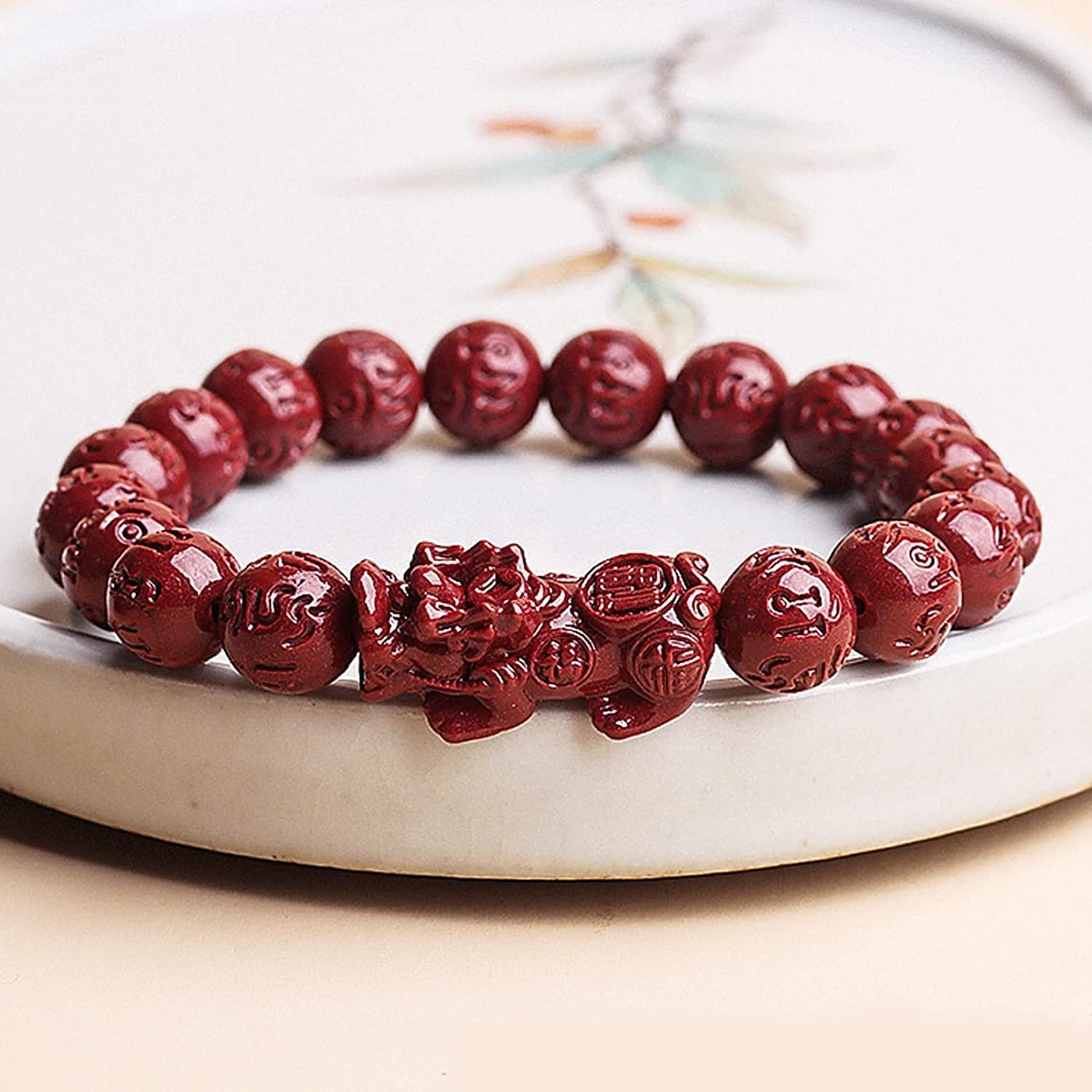 Pulsera Pulsera de Piedra Natural Cinabrio Pulsera Pixiu Pulsera for Mujeres Hombres Feng Shui Pulsera Amuleto Riqueza Prosperidad Buena Suerte Pulsera 10 mm Chakra Piedra Cuentas Talismán Pulsera