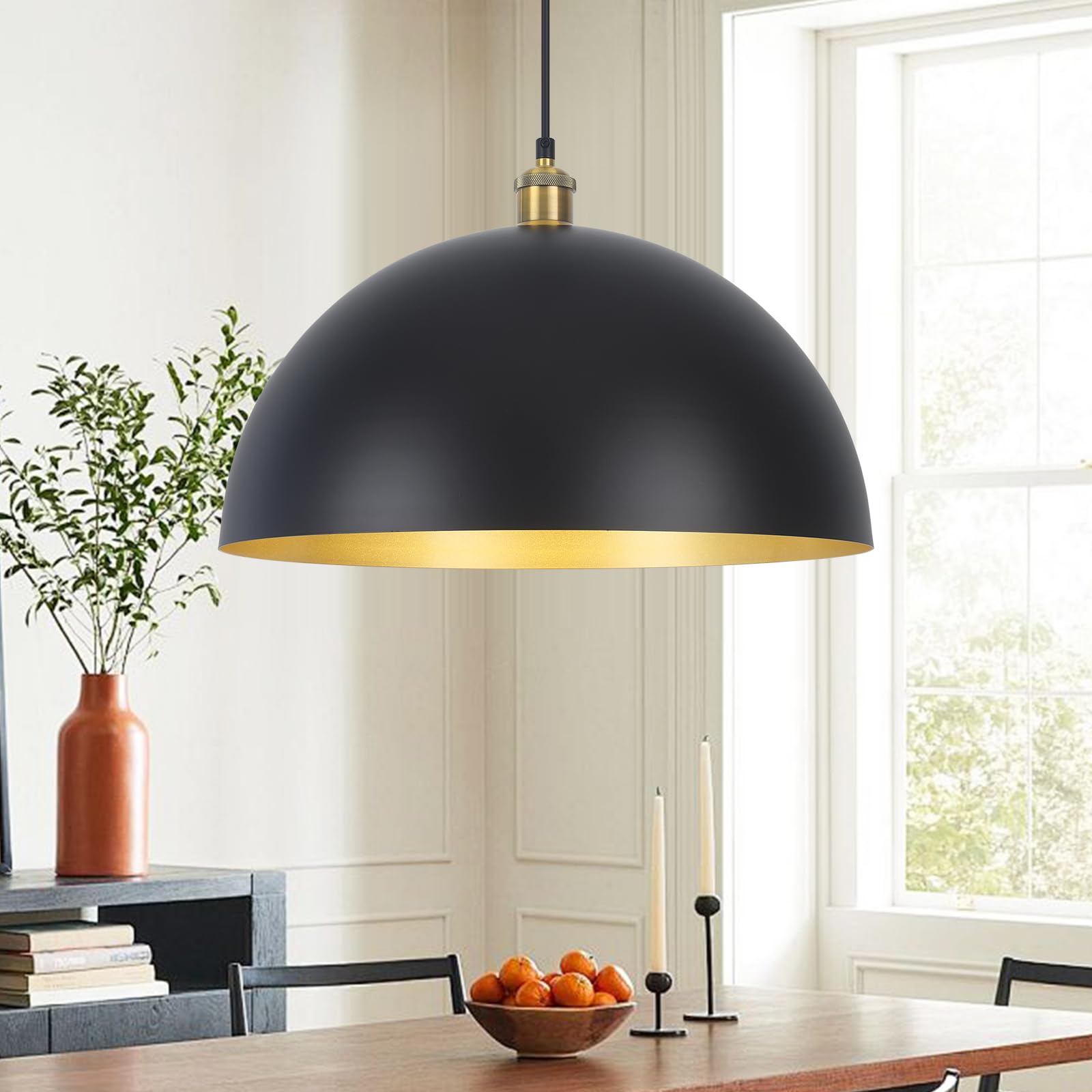 large pendant light black and gold dome pendant light fixtures 17.71” industrial hanging lamp modern farmhouse chandelier pendant lighting for kitchen island hallway dining room entryway foyer