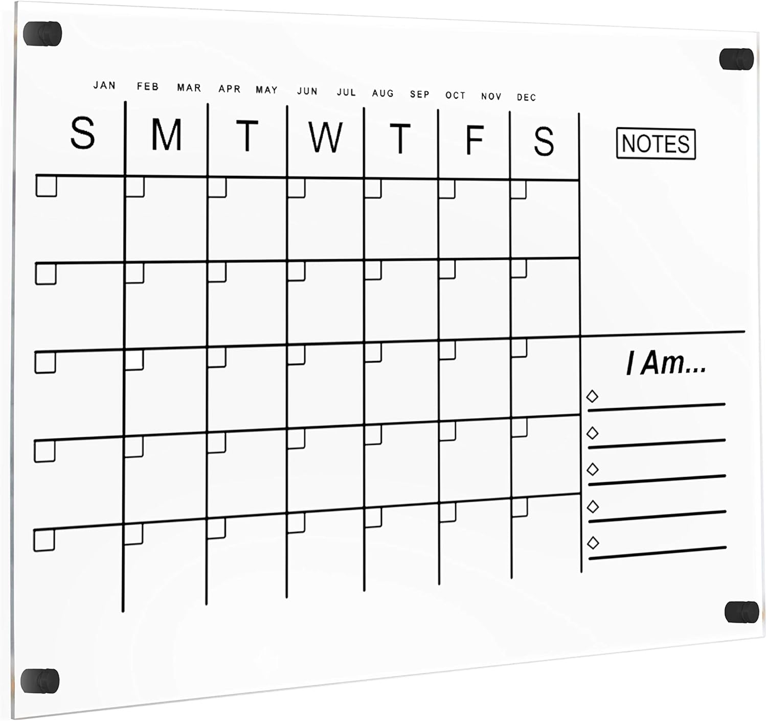 Acrylic Calendar Dry Erase Calendar For Wall, Notes, I AM