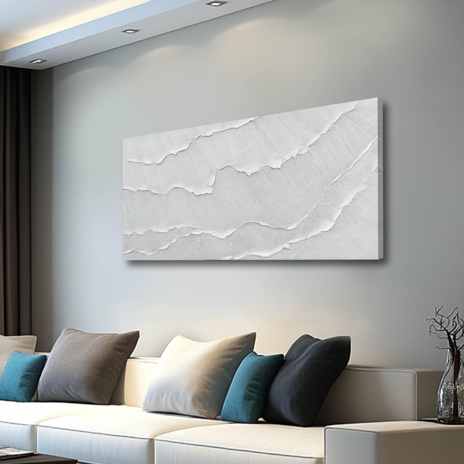 WINKAILIN Canvas Wall Decor White Ocean Wave Wall Prints Contemporary Art for Living Room Abstract Neutral Canvas Wall Art for office 24"x 48" Hallway Decor