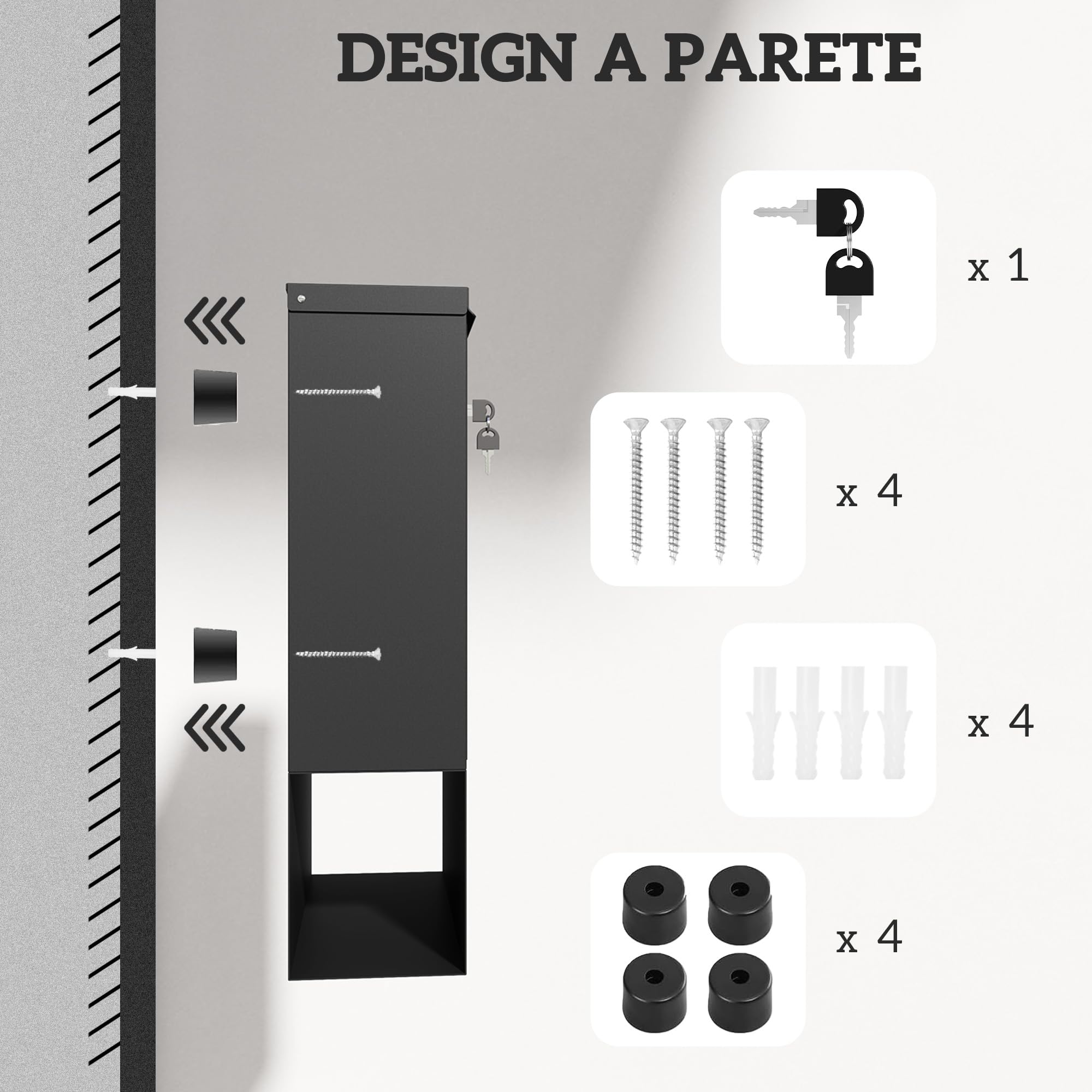 HOMCOM Cassetta Postale a Muro con Finestrella, Serratura e 2 Chiavi, Cassetta delle Lettere Max A4 in Metallo, 30x8.5x32.5 cm, Grigio Carbone