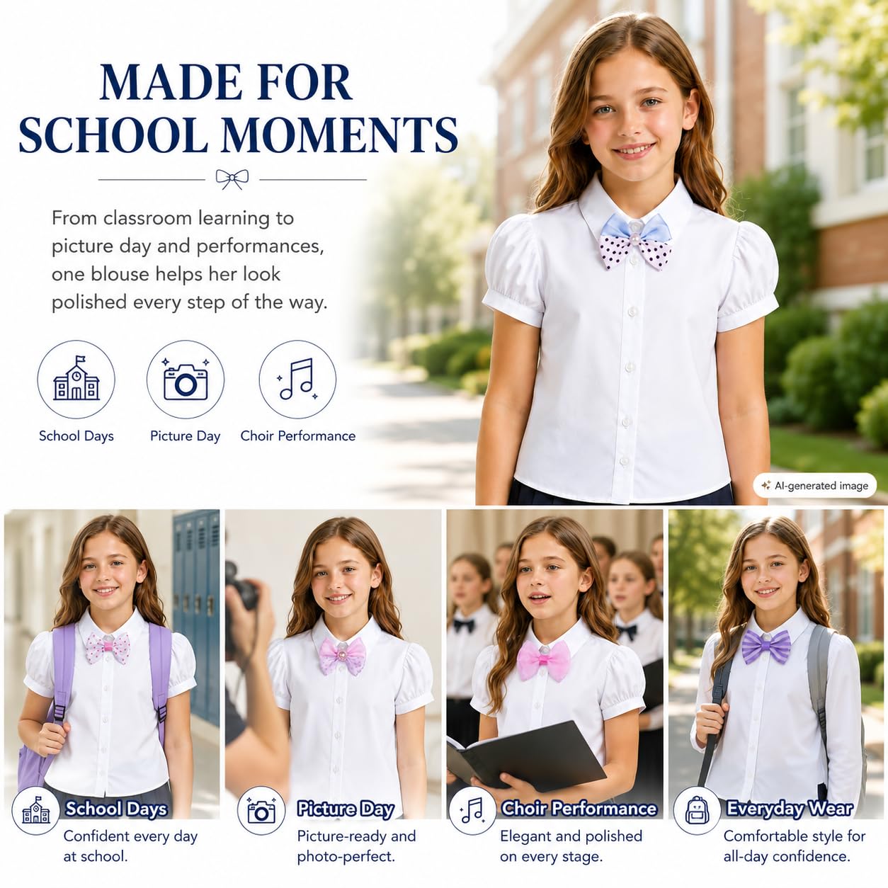 Bienzoe Fille Oxford Manche Courte Chemisier nœud Papillon Pack