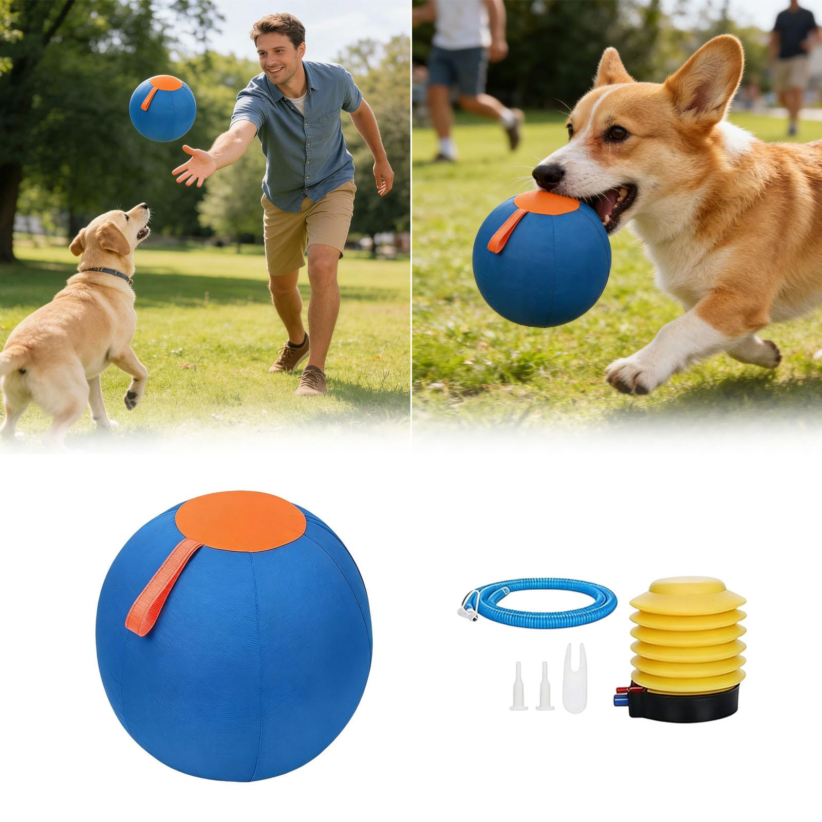 Jouet gonflable pour chien avec housse de poignée, jeu d'entraînement pour l'intérieur et l'extérieur (bleu, C)