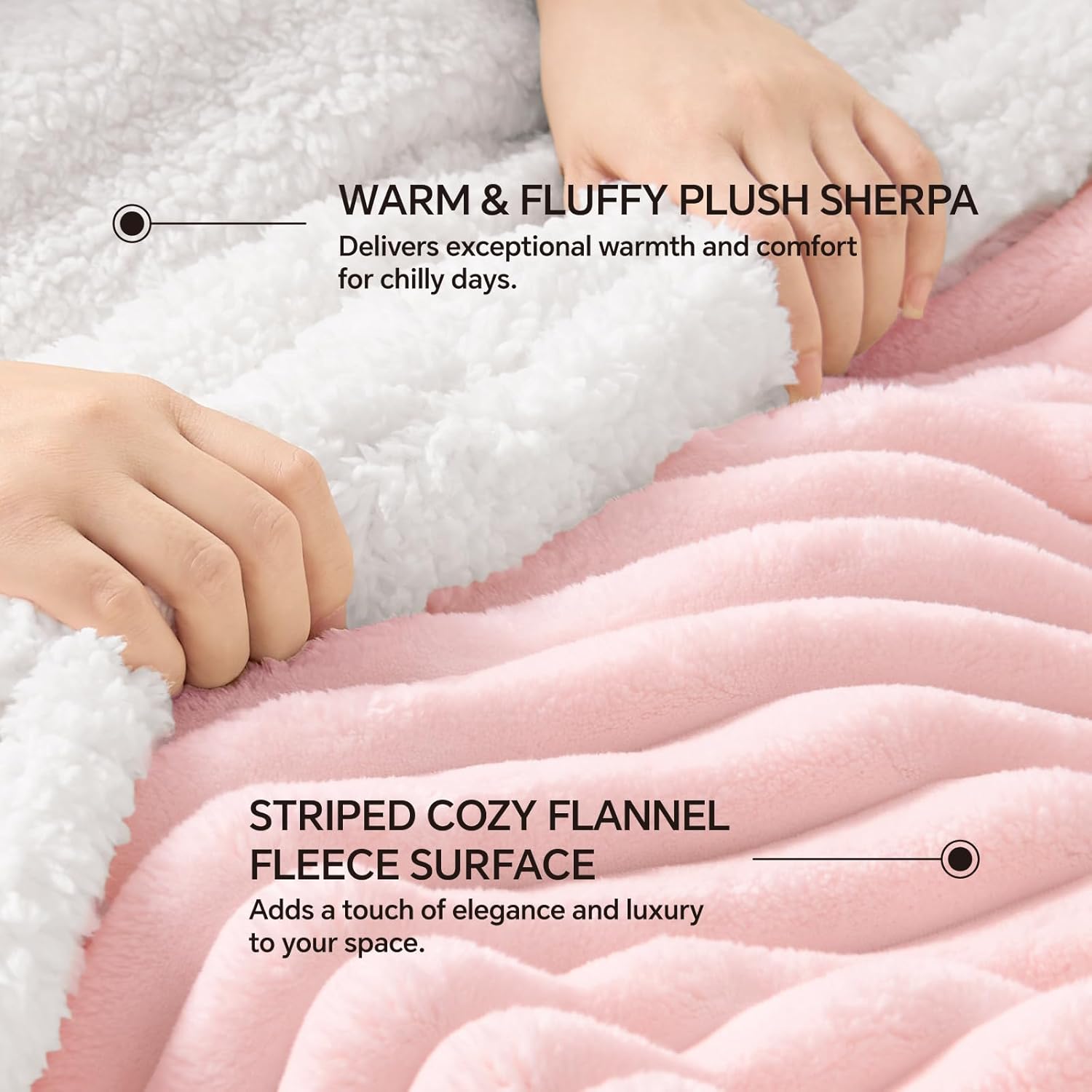 INFIIXSO Sherpa Throw Blanket for Couch - Super Soft & Warm Striped Fleece Blanket, Cozy Plush Fluffy Blanket All Season Use (Pink, 50x60 Inches)