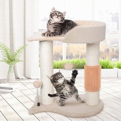 Miniatura 2 de Lihaobm Torre de árbol para gatos 5 en 1, poste rascador multifunción con plataforma de descanso en forma de pez, bola de resorte para gatos, ideal