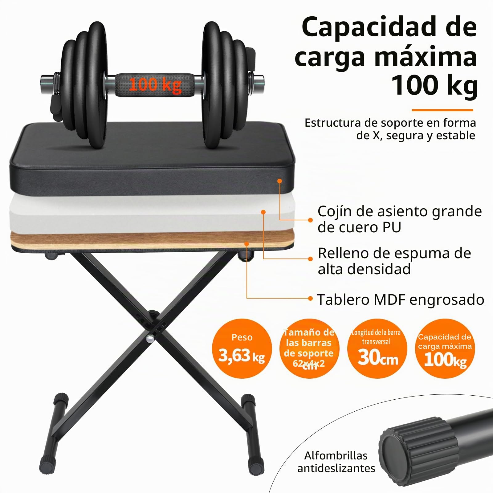 Banqueta Piano Regulable en Altura 50-52-54-56CM, Taburete Piano con Cojín de PU de 8CM, Banco Piano Plegable, Banqueta de Piano en Forma de X, Banco de Teclado con Capacidad de Carga de 100KG, Negro