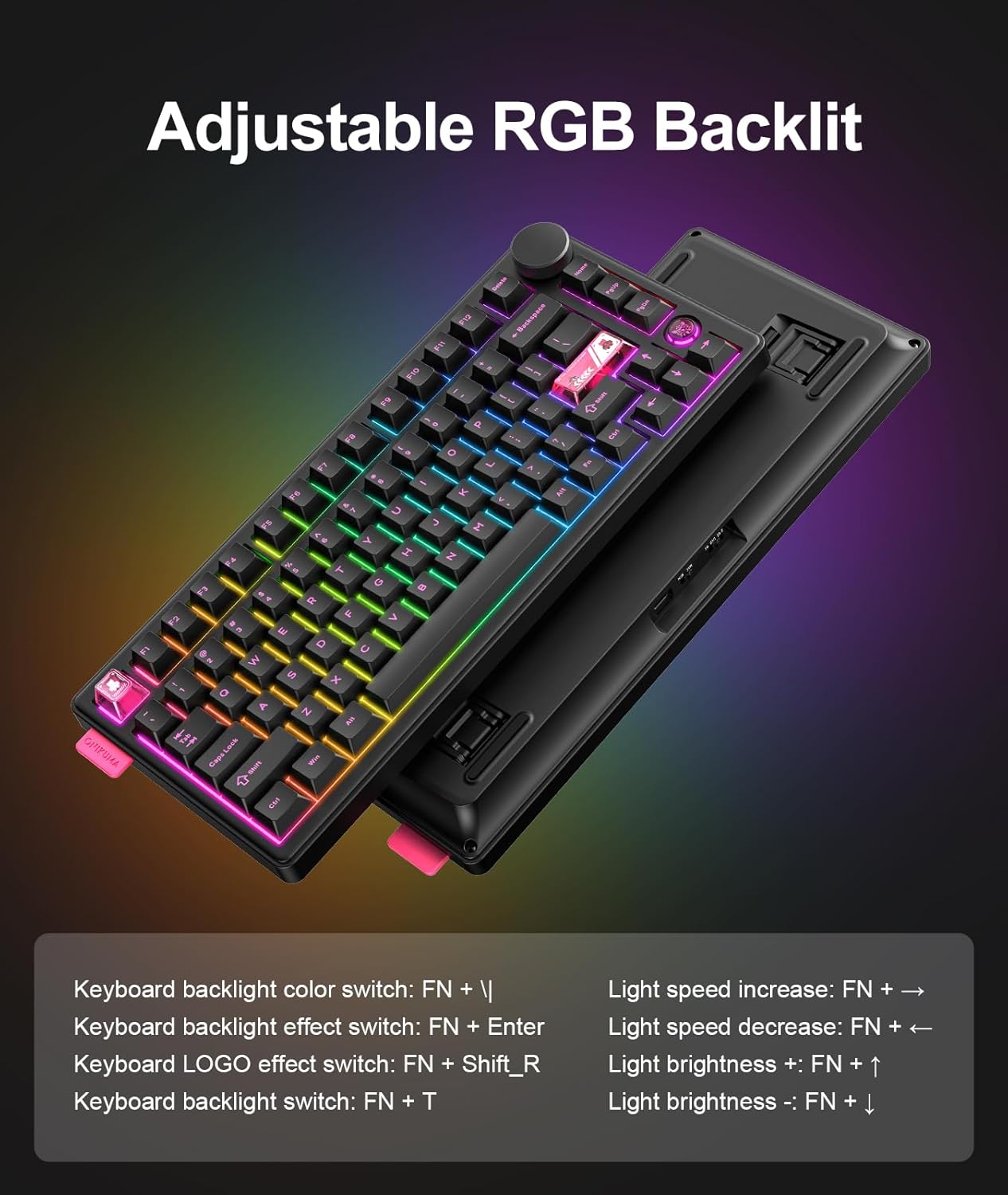 Wireless Gaming Keyboards Gasket Mechanical Keyboard | 75% Wireless Keyboard | Three-Mode Wireless (Bluetooth /2.4G/USB-C) | Hot-Swappable | Five-Layer Muffler Filling | Knob +RGB Backlit (Black)