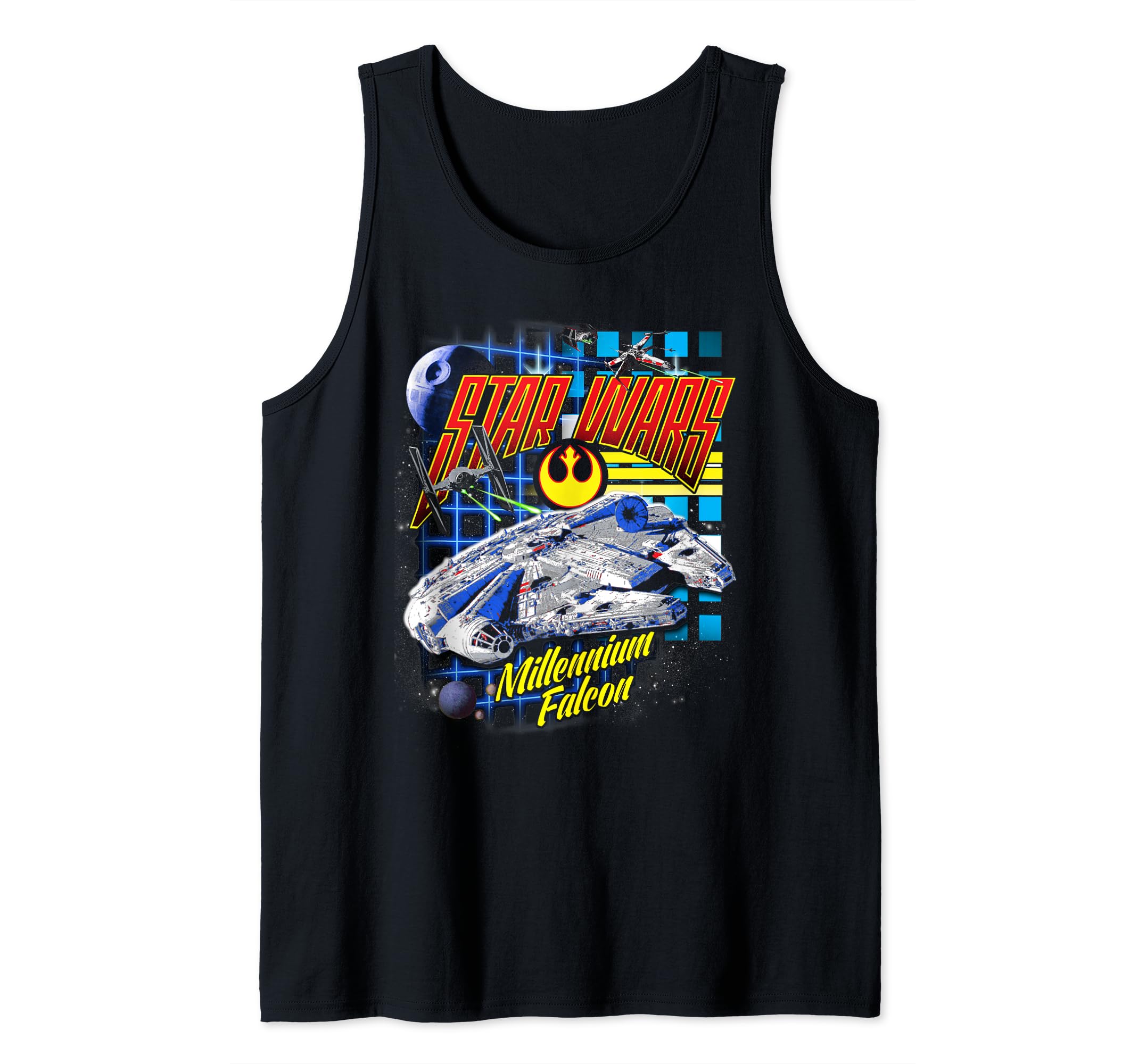 Star Wars Millennium Falcon Retro 80's Intro Tank Top, Black