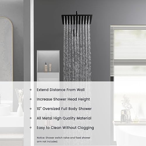 Miniatura 6 de YDmeet Cabezal de ducha de lluvia de 10 pulgadas con brazo de extensión ajustable de 12 pulgadas, cabezal de ducha de lluvia extra grande de alta