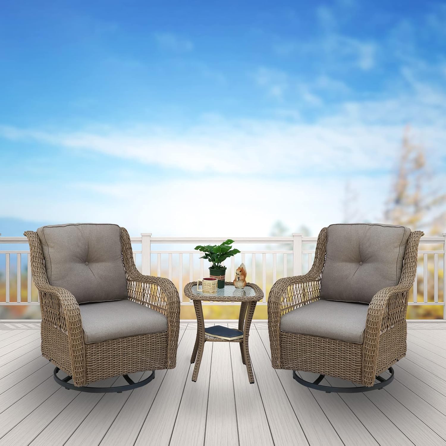 Buy Wicker Swivel Patio Chairs Set 360Degree Outdoor Swivel Rocking