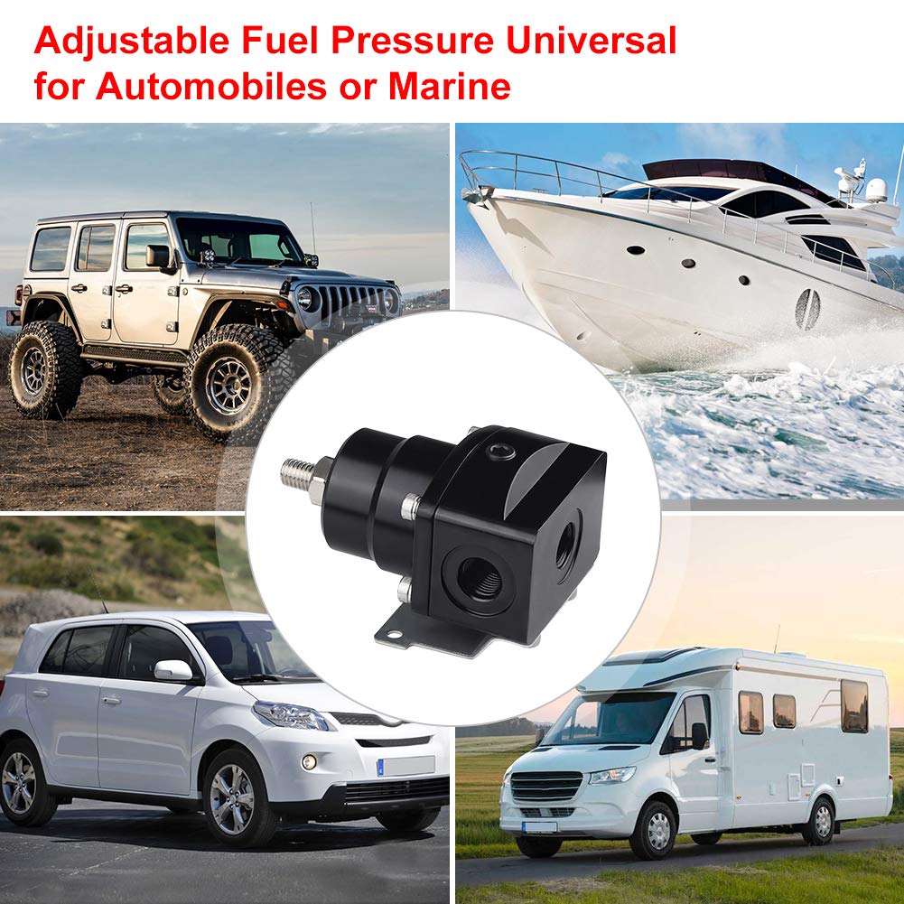 WATERWICH Aluminum EFI Fuel Pressure Regulator Kit Adjustable with 100 Psi Pressure Gauge AN6-6AN Fuel Line Hose Fitting Connectors Kit Universal (Black)