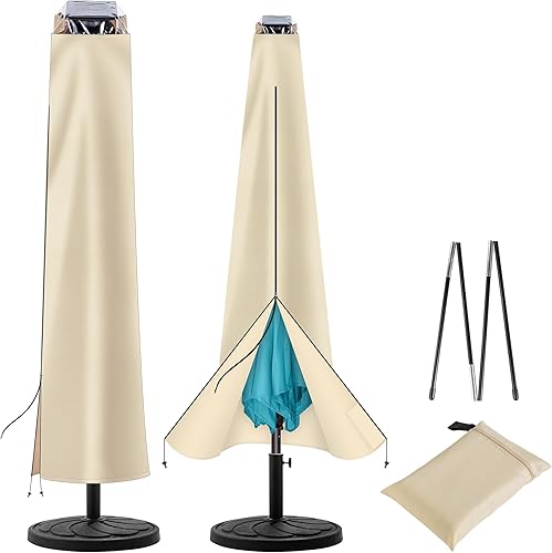 uHousDeco Cubierta de sombrilla impermeable para patio con cremallera, resistente al agua, resistente a la intemperie, color beige