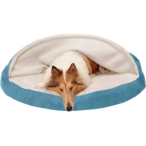 Furhaven Cozy Pet Beds for Small, Medium, and Large Dogs and Cats - Snuggery Hooded Burrowing Cave Tent, Deep Dish Cushion Donut Dog Bed with Attached Blanket, and More