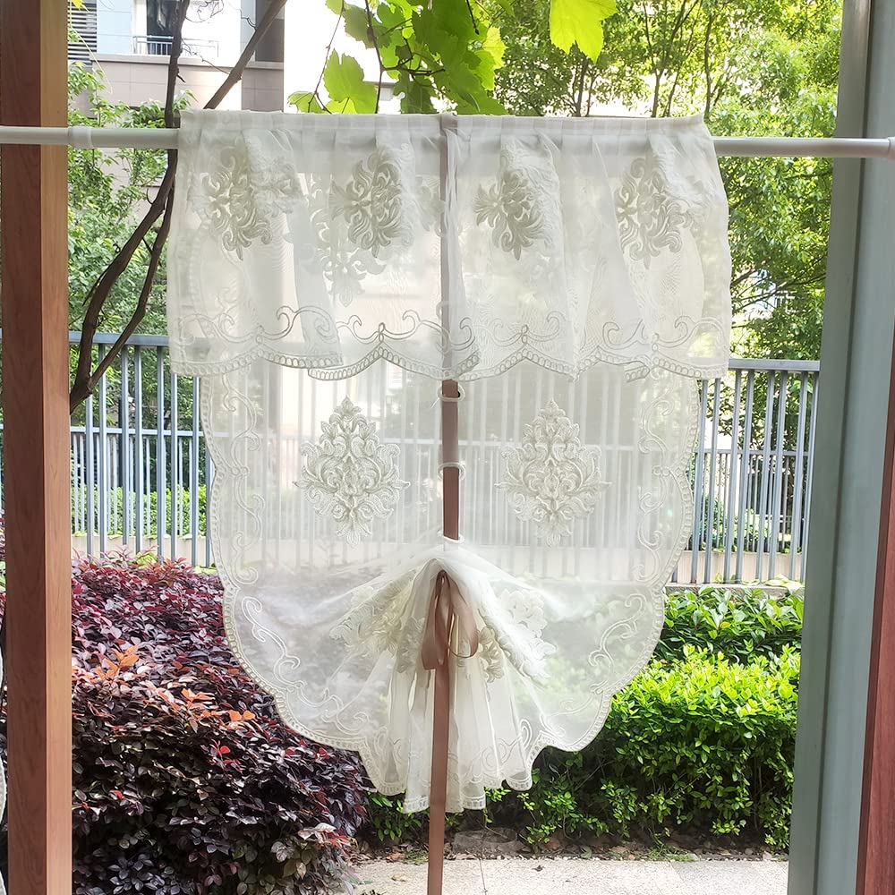 Amazon｜ホワイトレースバルーンシェード飾り布農家 シアーフローラル