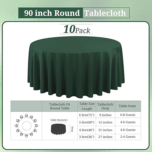 Miniatura 443 de Paquete de 10 manteles redondos de 120 pulgadas, mantel de poliéster blanco para mesa redonda, resistente a las manchas y a las arrugas, mantel