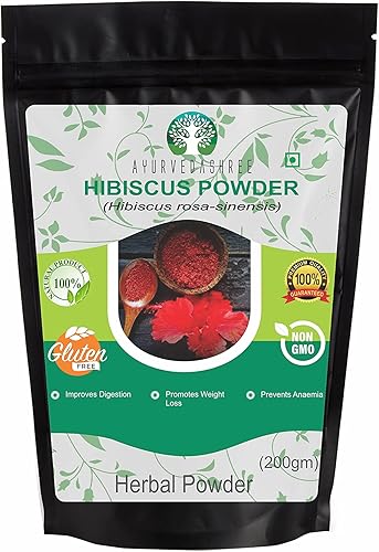 Miniatura 1 de Hibiscus Flower Powder 200 Gm - Sabdariffa, Gurhal Phool para mascarilla capilar, té refrescante - Hierba natural, sin OMG, vegano, certificado GMP,