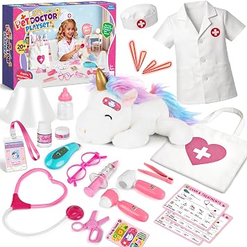 Fairy Potions Kit Médical Féerique avec Peluche Licorne Magique et Blouse de Vétérinaire