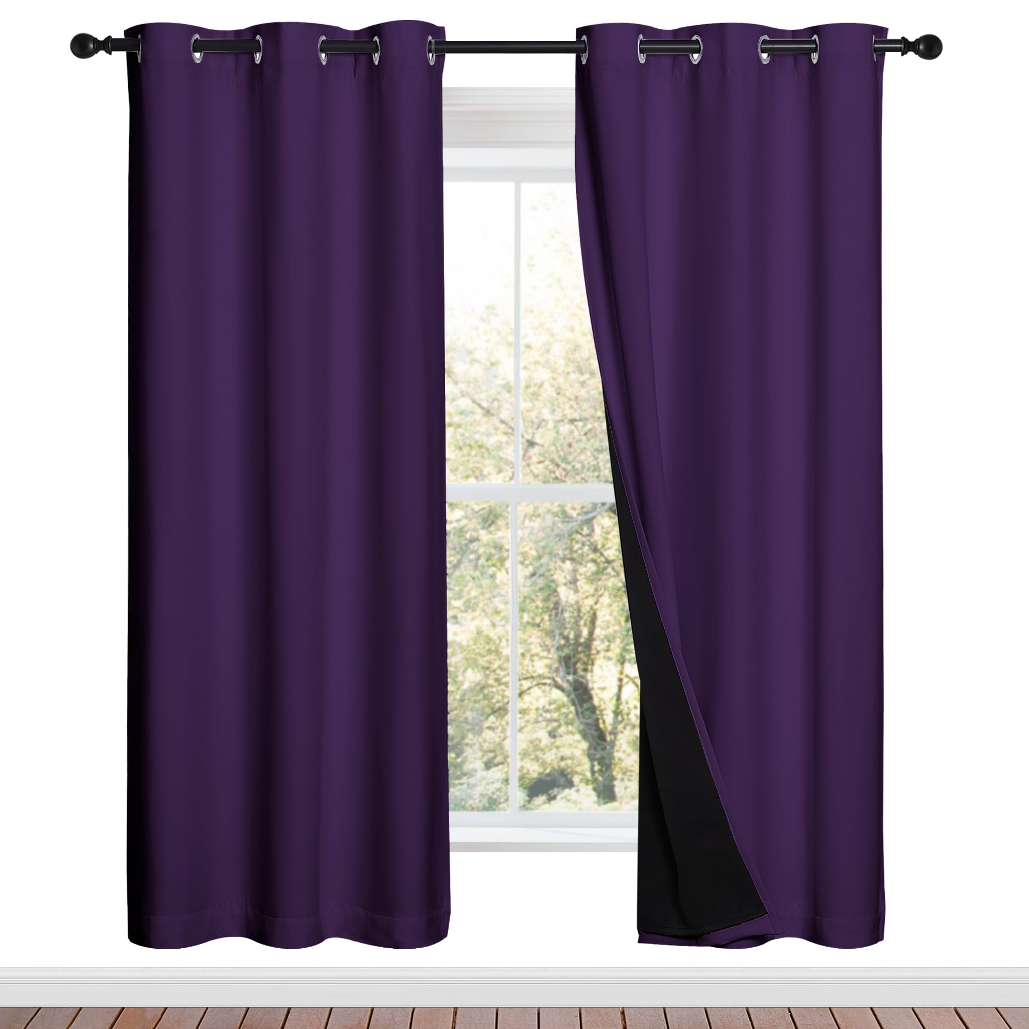 NICETOWN Full Shade Curtain Panels, Royal Purple, 42 x 72 inch, Pair of Energy Smart &amp; Noise Blocking Out Blackout Drapes for Dining Room Window, Thermal Insulated Guest Room Lined Window Dressing