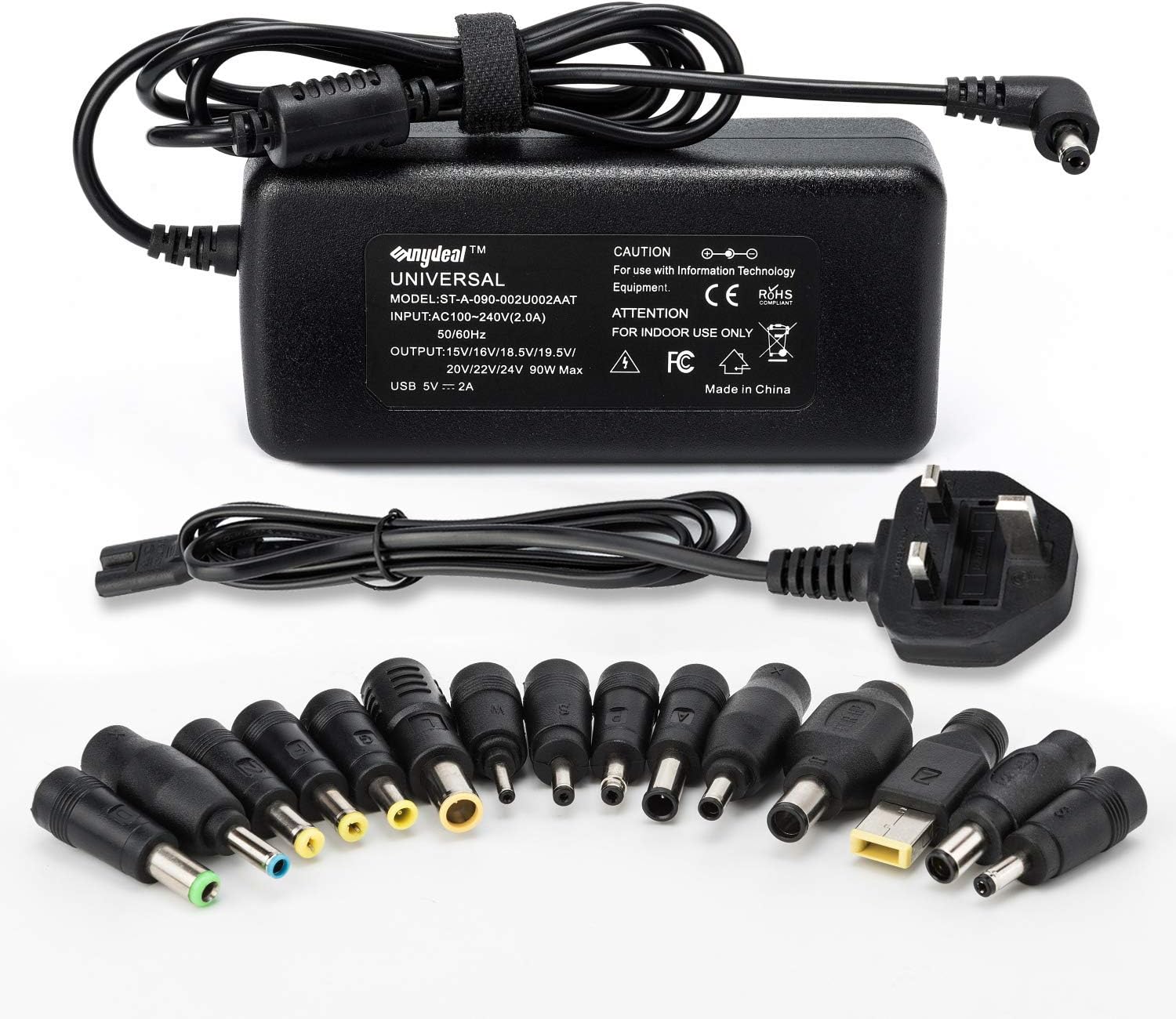 Sunydeal 90W Universal Laptop Charger 15V 16V 18.5V 19V 19.5V 20V 22V 24V AC Power Adapter 5V USB Charging Port Power Supply for HP Dell ASUS Toshiba Acer Lenovo SAMSUNG Sony Fujitsu and More(15 Tips)