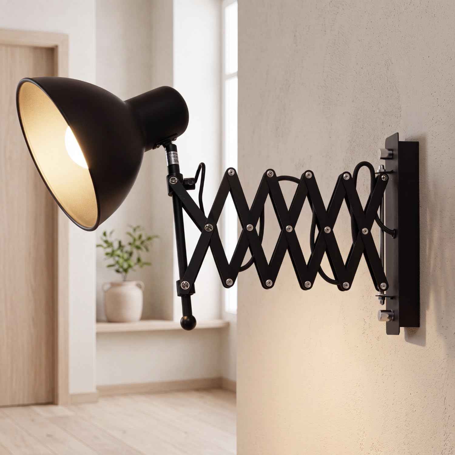 Lampada da parete da interno in metallo nero ufficio soggiorno H:24 cm E27 regolabile retro applique estensibile camera da letto HARMONY