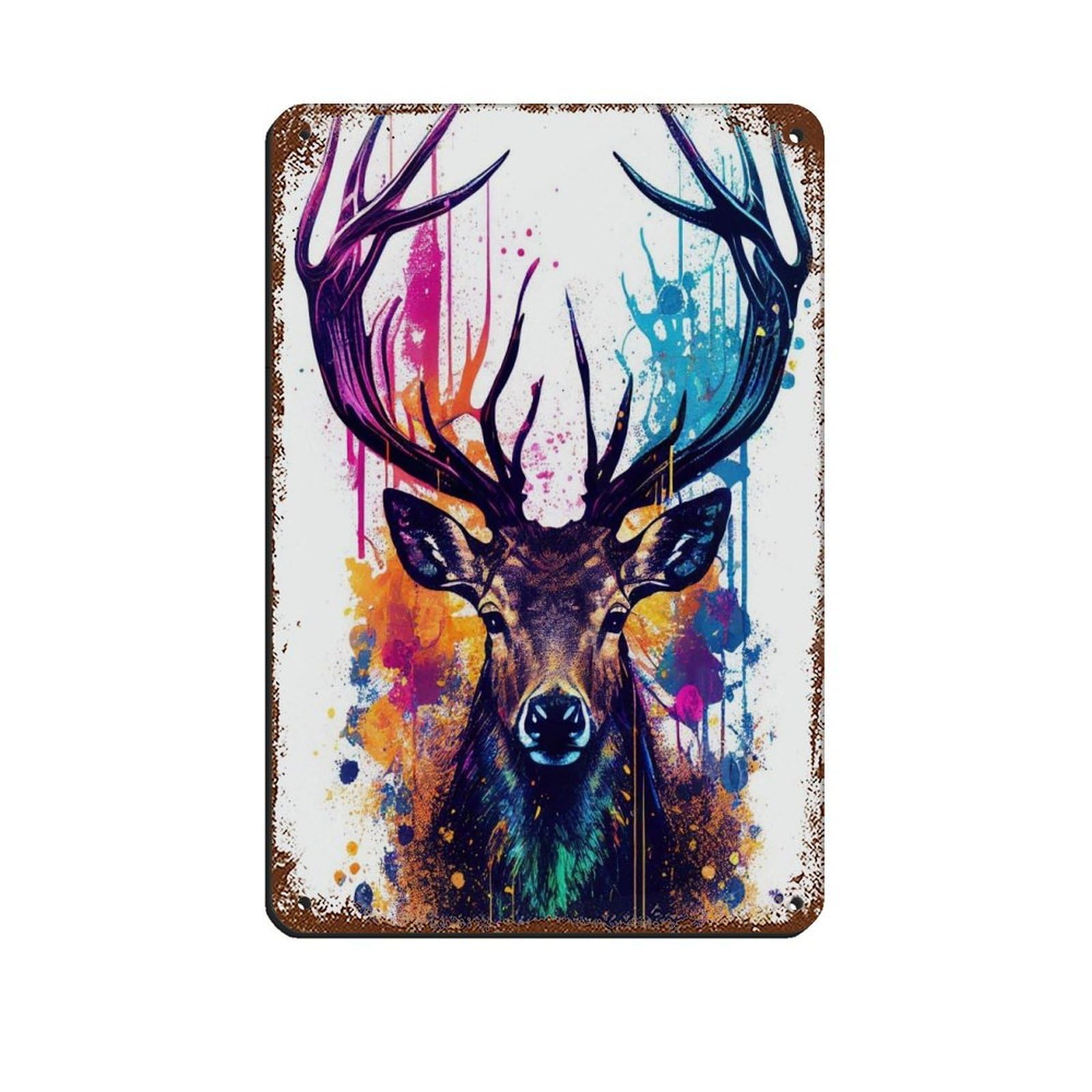 Watercolour Deer Portrait Poster Tin Sign Vintage Metal Pub Club Cafe Bar Home Wall Art Decoration Poster Retro 8x12inch(20x30cm)