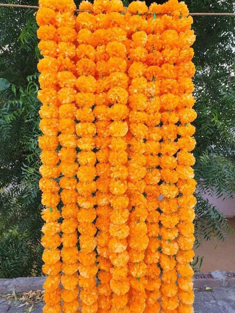 Indische Großhandel 1,2–1,5 m Blumenringelblumen-Girlande, Weihnachtsfest, indische/amerikanische Hochzeit, Party, Kaminsims, Dekoration, künstliche Girlanden, Hochzeitsgirlande, Diwali-Dekoration