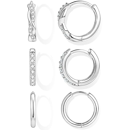Inerney Gold Huggie Hoop Earrings Set for Women, Dainty Small Sterling Silver Earring Stacks Hypoallergenic Jewelry for Multiple Piercings, Trendy Twisted Cute Cartilage Hoops Birthstone Gift 3 Pairs
