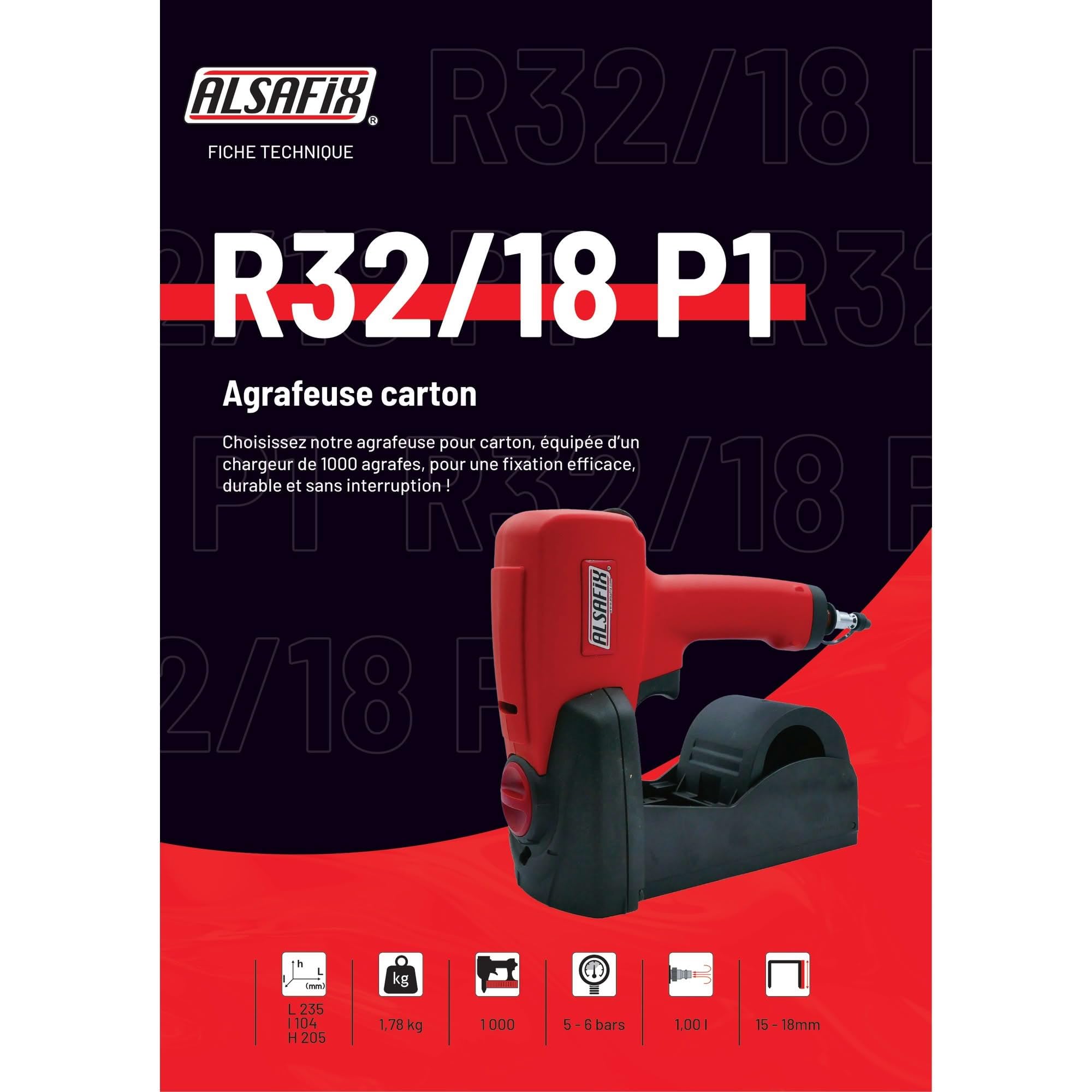 Alsafix - Agrafeuse carton pneumatique R32/18 P1 - 12R32P1 - Alsafix