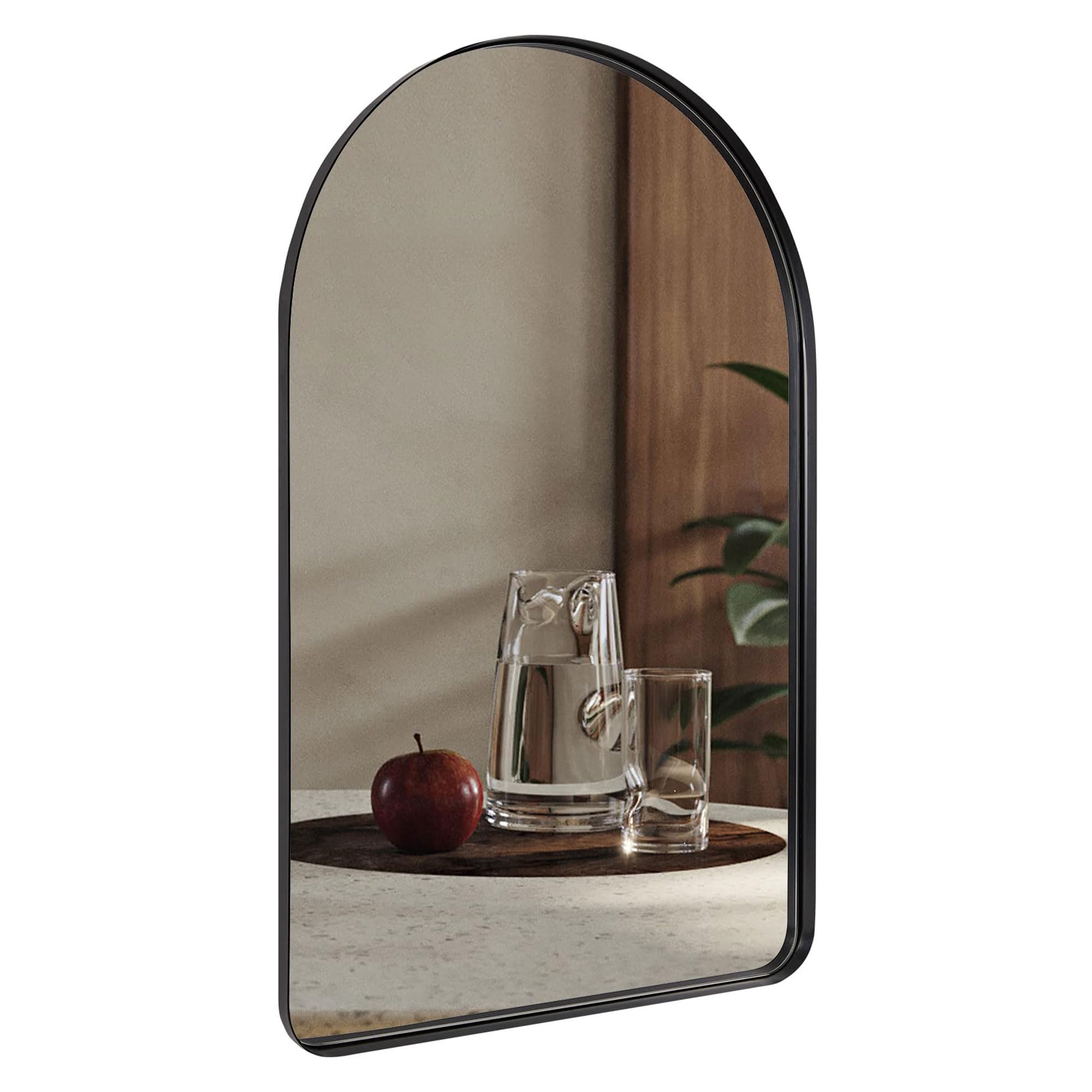 ANDY STAR Arched Mirror, 22x 35 Inch Black Bathroom Mirror in Stainless Steel Metal Frame, Arch Top Rounded Corner 1 Inch Deep Set Design Wall Mount Hangs Vertical