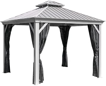Sojag Monaco Gazebo Rustproof Aluminum Frame Double Roof Sun Shelter with Curtain Set and Mosquito Netting Included, 10 x 10, Champagne