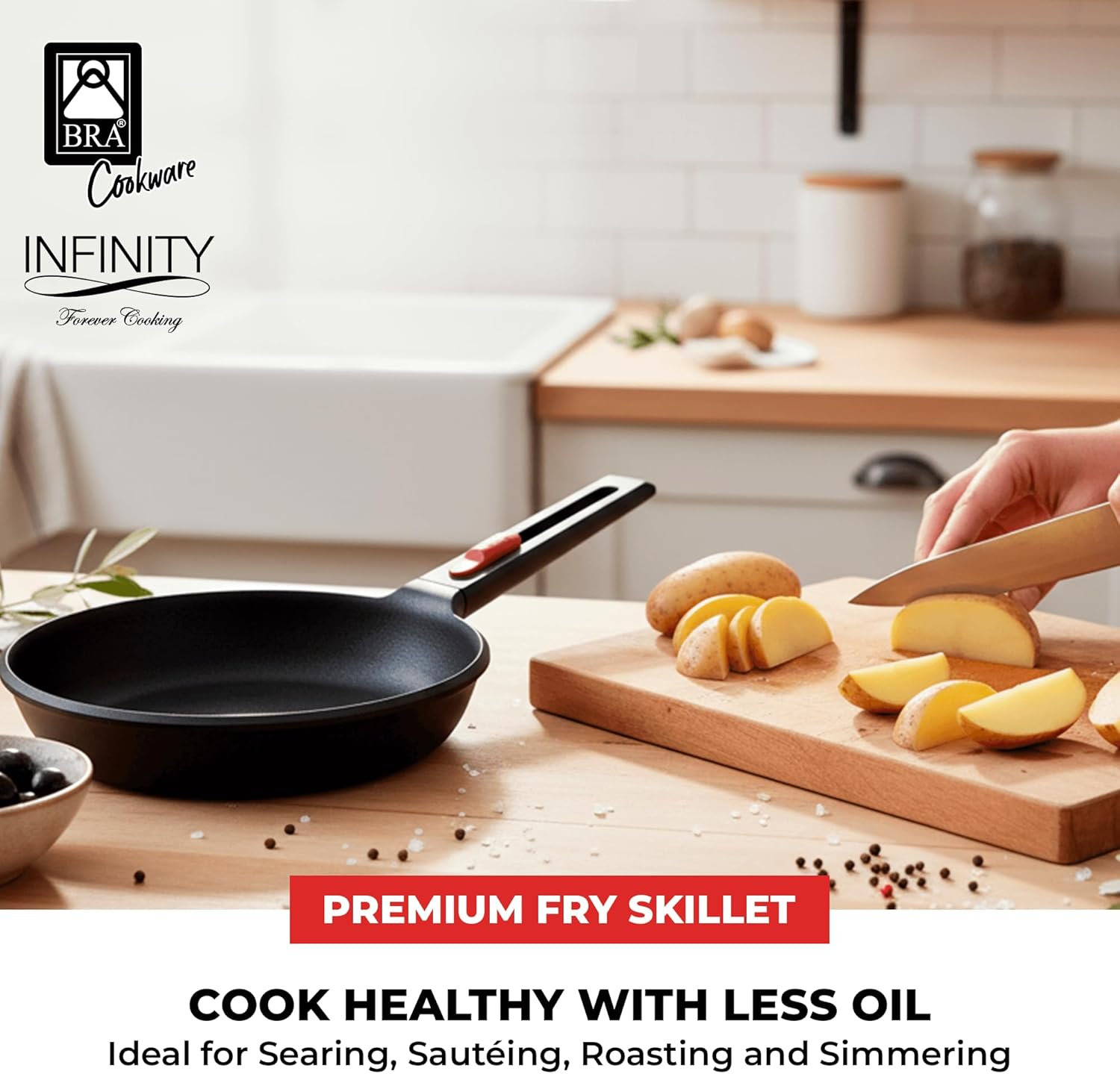BRA COOKWARE Infinity Nonstick Frying Pan | 10.2-Inch Cast Aluminum Skillet | PFOA/PFAS Free Fry Pan | All Cooktops (incl Induction) Searing Skillet | Oven Safe up to 425°F (w/o Removable Handle)