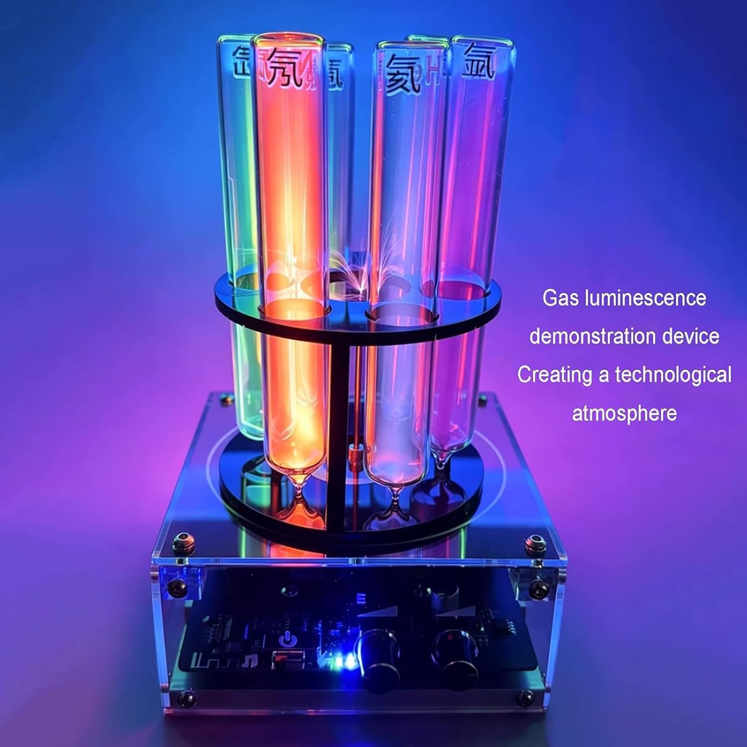 Noble Gas Glow Tubes Set, 6 Seltene Gas Glasröhren, mit Erregungsbasis, He/Ne/Ar/Kr/Xe/N2, für Physik Demonstration, Sammeln, Ausstellen, Lehrgeschenk