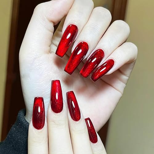 Miniatura 26 de Uñas postizas a presión largas de ataúd, con purpurina, brillantes, acrílicas, artificiales, de cobertura completa, con pegamento, para mujeres, 24