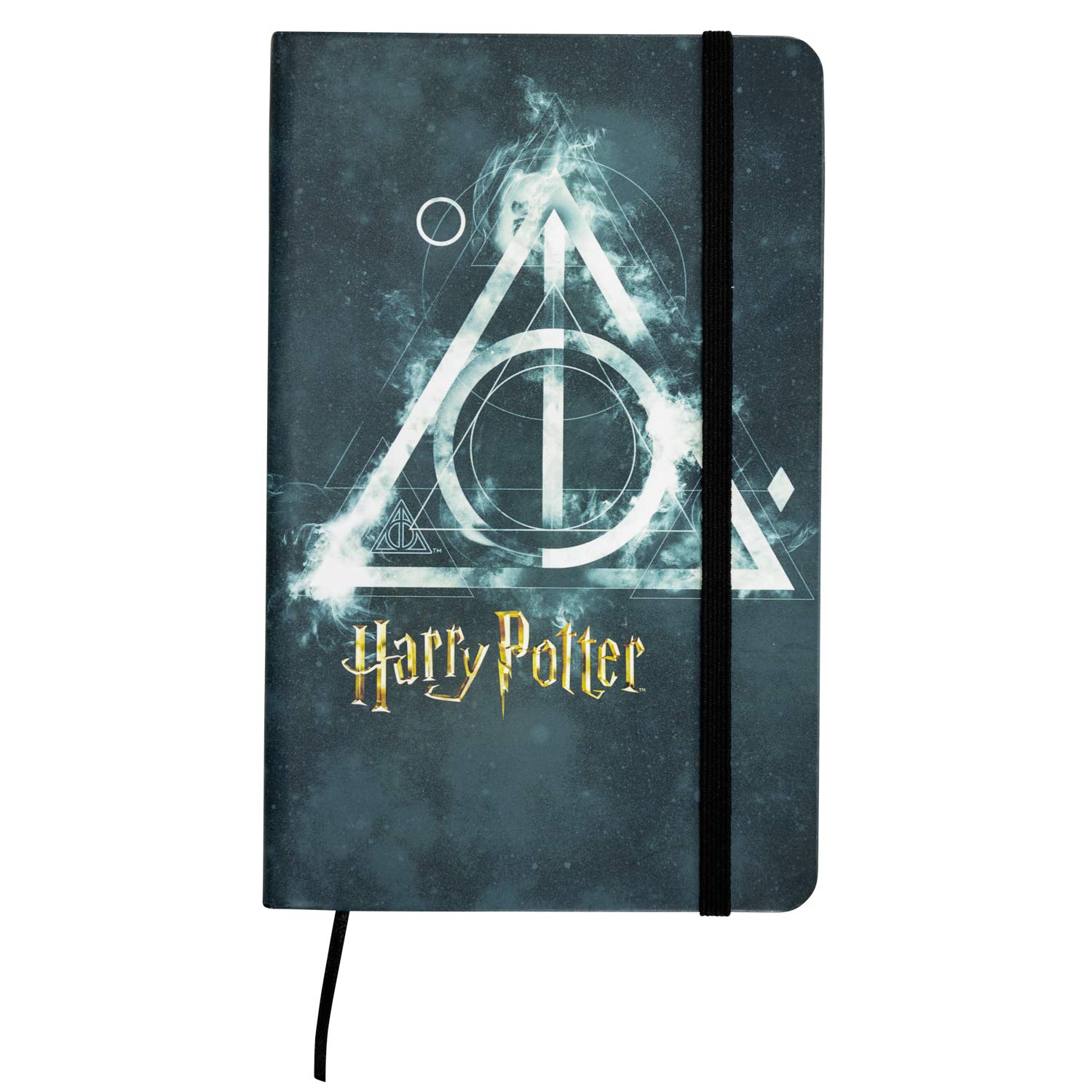 Harry Potter Deathly Hallows Notebook 80 Sheets Ruled Hard Cover with Elastic Band 13 x 21 cm, black