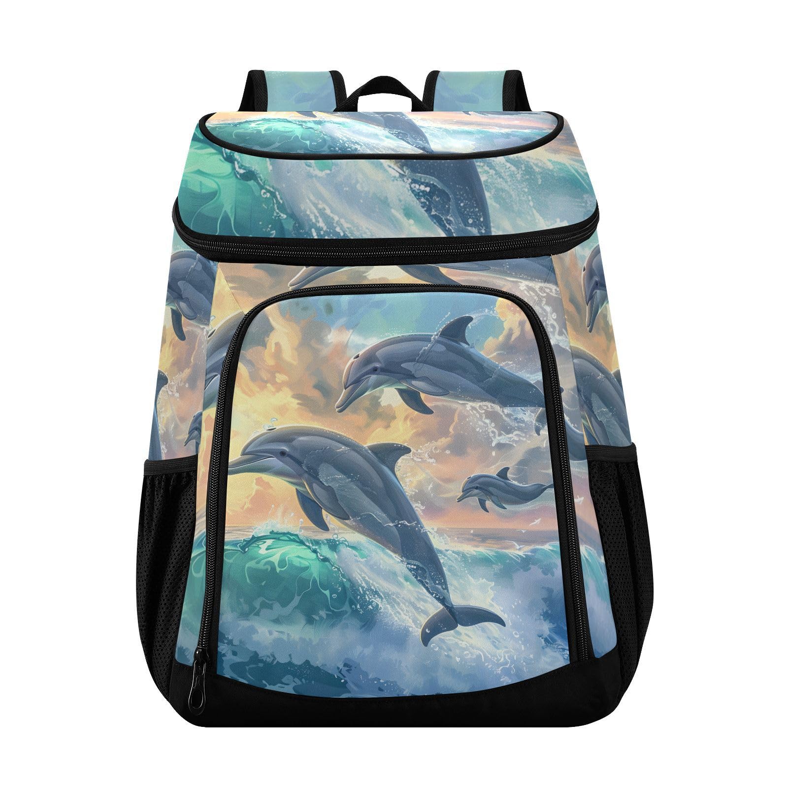 Dolphins Jumped Cooler Backpack Cooler Insulated Leak Proof Lunch Backpack 36 Cans Waterproof Soft for Men Women Picnic Hiking Camping Beach