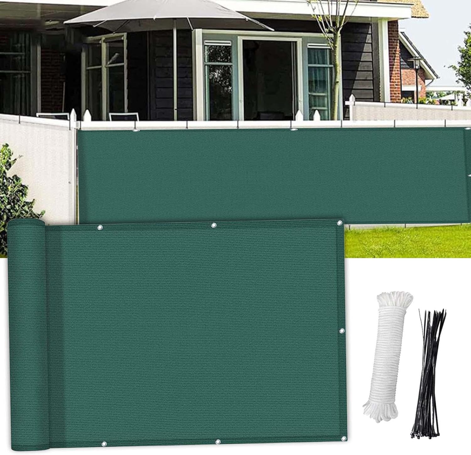 Qianly Weatherproof Windscreen, Garden Privacy Screen, Includes 24Pcs Cable Ties, Dark Green