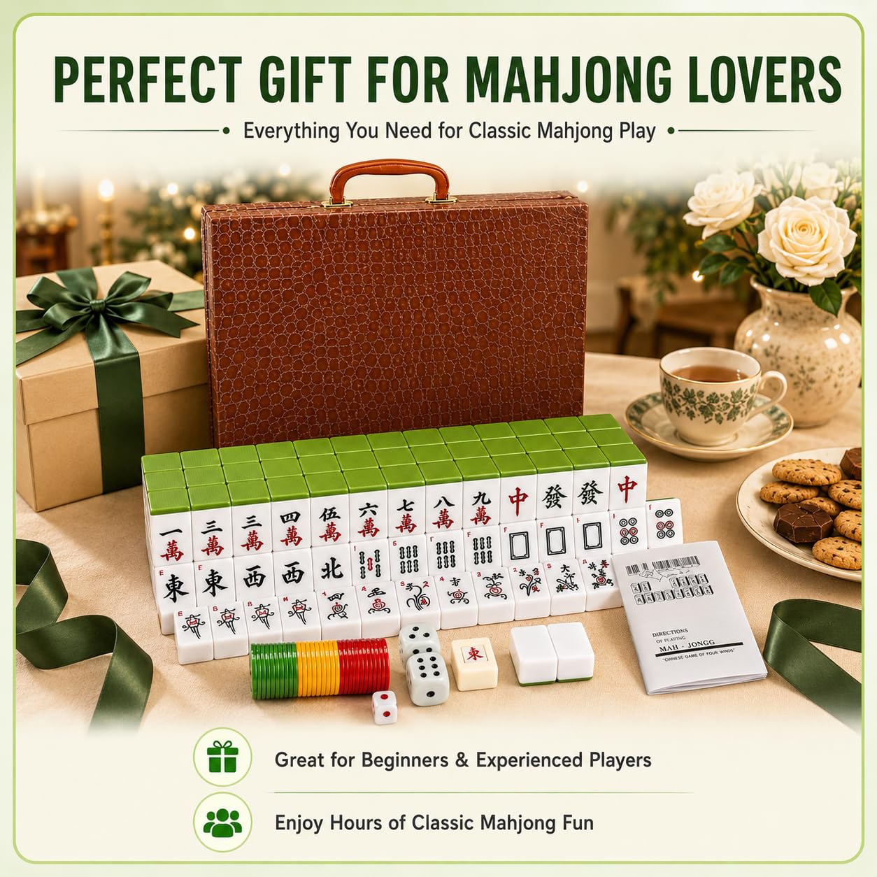 Set di Mahjong grande tradizionale cinese 144 piastrelle 30mm con dadi fiches scatola portaoggetti in pelle numeri arabi