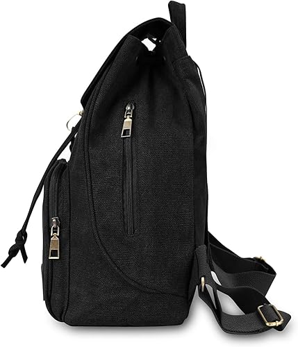 Miniatura 3 de Qyoubi Mochilas de lona a la moda bolso casual de compras al aire libre mochila escolar senderismo viajes bolsa multiusos Negro - Mochilas tipo