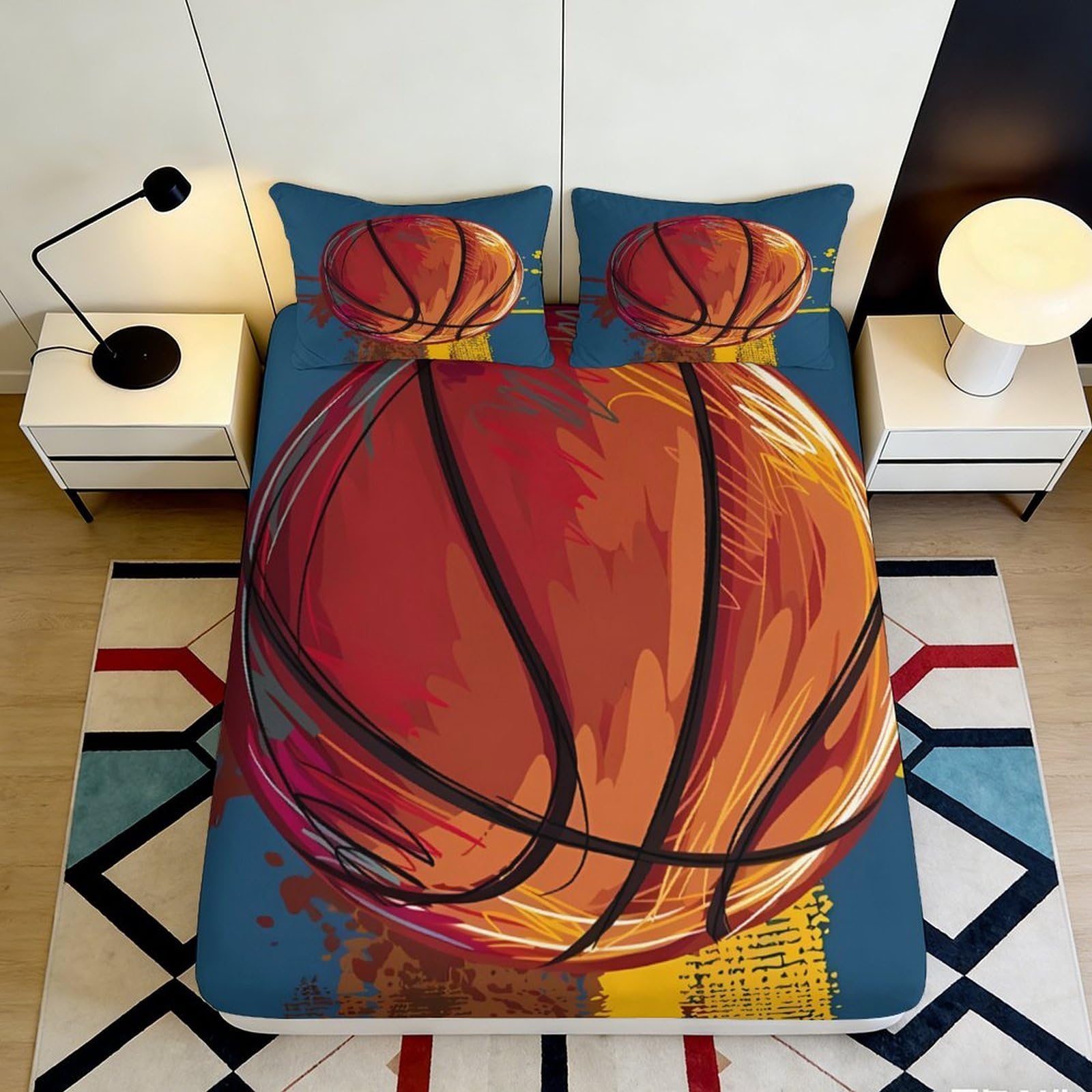 Jqzkxnhpbr Style-9 3D Printed Basketball Graphic Fitted Sheet Microfiber Non Slip Sports Bed Cover For Bedroom Dorm Easy Care Decor 90X200x25cm