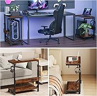 Vista 8 de Soporte de torre de computadora de altura ajustable con estación de carga y puerto de carga USB, carrito de caja ATX de 2 niveles, soporte de PC