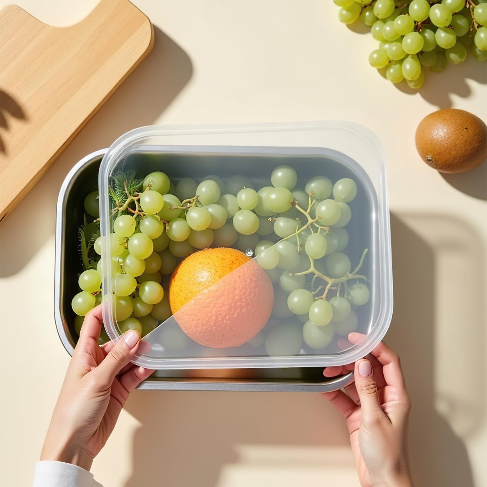 Lot de 8 Bacs Alimentaires en Inox 304 avec Couvercles, 31,5 x 21,5 x 6,7cm | Récipients de Conservation Compatibles Four et Congélateur pour Meal Prep, Buffet, Restauration et Cuisine