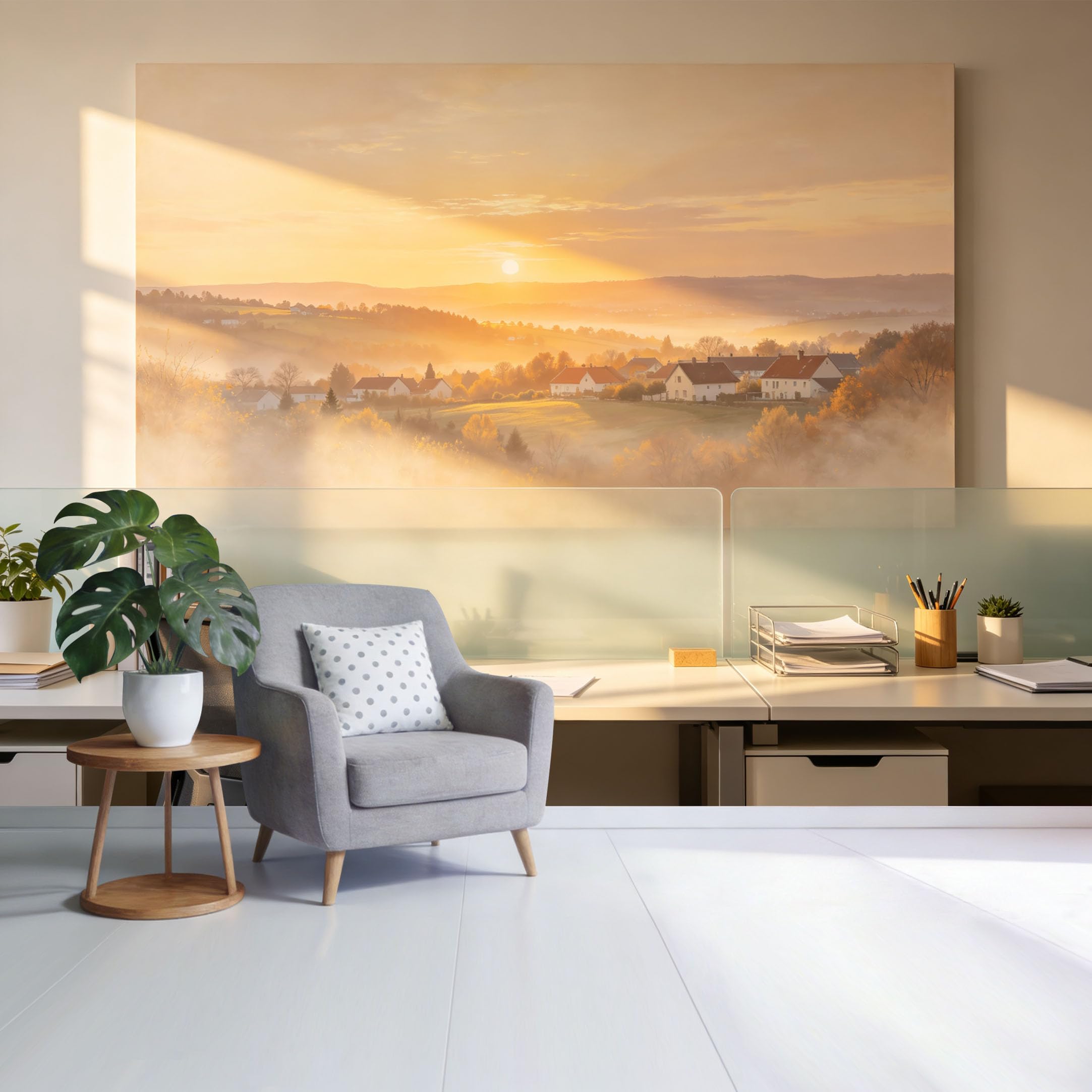 Custom Size Wall Mural Golden Sunrise Countryside Landscape Village Scenic View Oil Painting Style SelfAdhesive Wall Fabric Removable Wallpaper for Home Office Decor