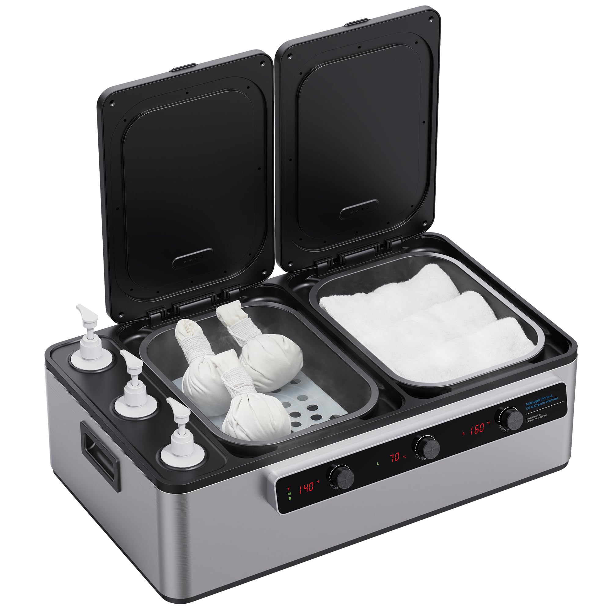 Premium Hot Stone Wärmegerät | Professionelles 2-in-1 Heizgerät für Massagesteine und Massageöl mit digitaler Temperaturanzeige, schnellem Aufheizen & 64 Hot Stones