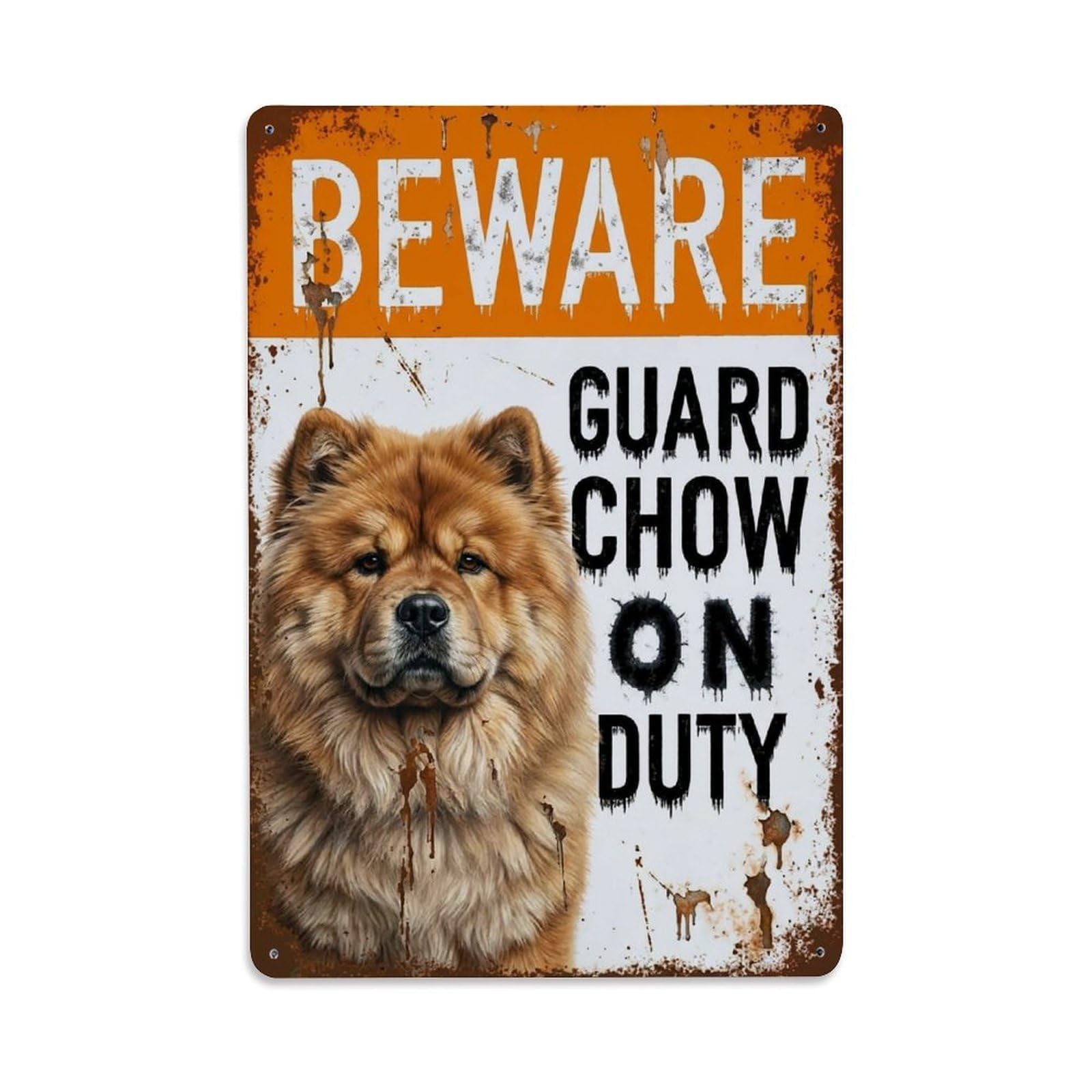 Vintage Funny Chow Guard Beware of Dog Hallway Metal Tin Sign Plaque Wall Decor for Cafe, Club Bar, Office, Garden Metal Poster 8x12Inch